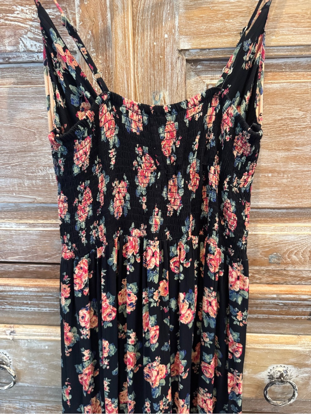 Angie Black Romantic Boho Prairie Western Dress with Pink Floral Print Summer - Picture 7 of 9